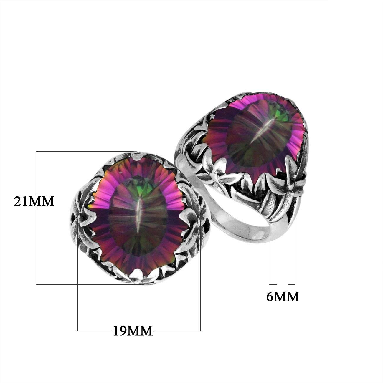 Sterling Silver Balinese Mystic Quartz Ring With Elegant Leaf Pattern Design
