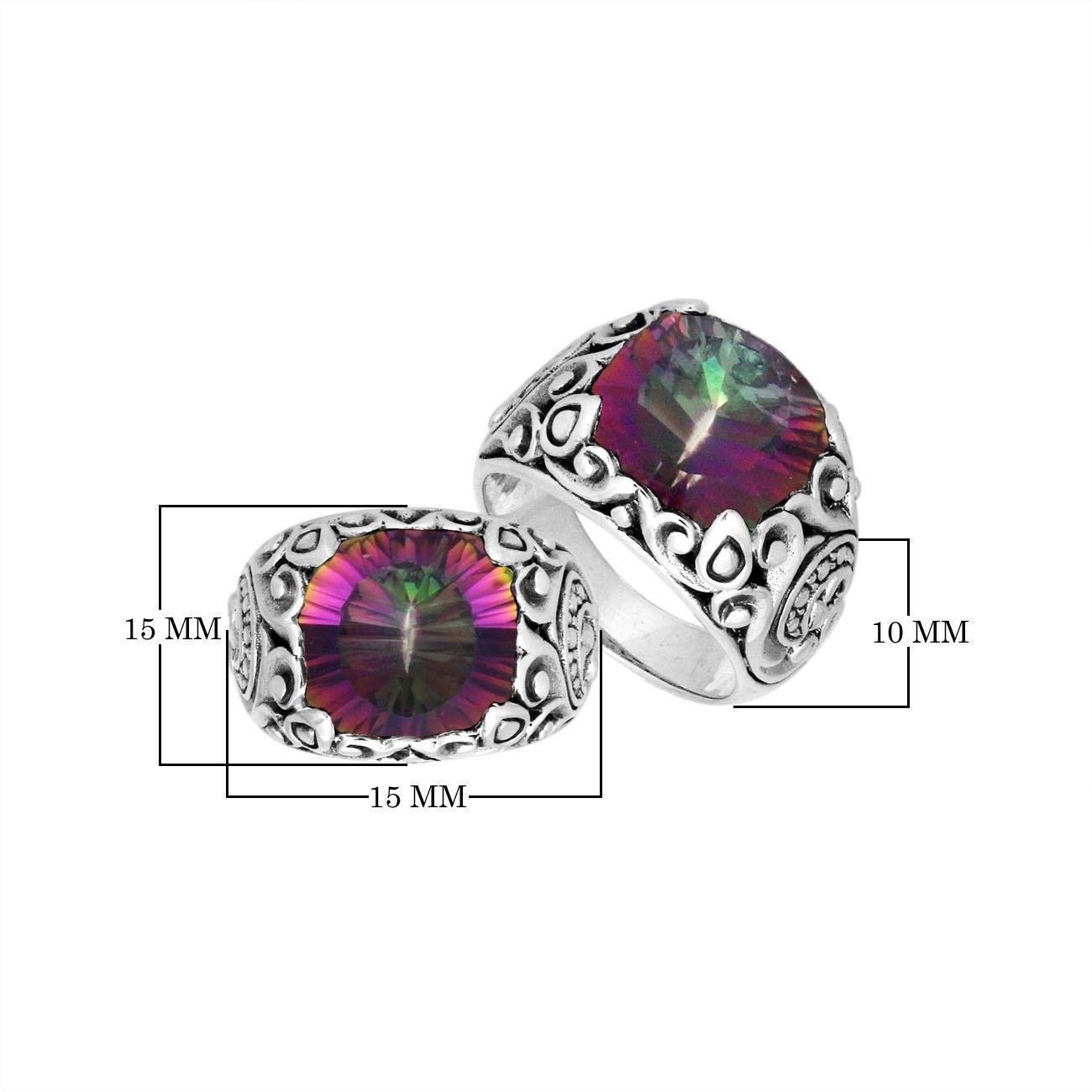 Sterling Silver Balinese Mystic Quartz Ring With Artistic Scroll Pattern Design