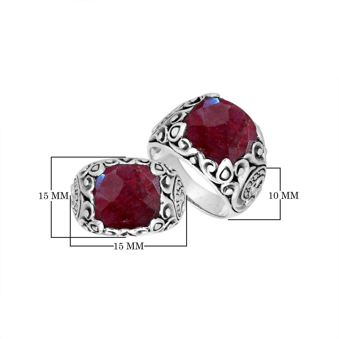 Sterling Silver Balinese Ruby Ring With Artistic Scroll Pattern Design