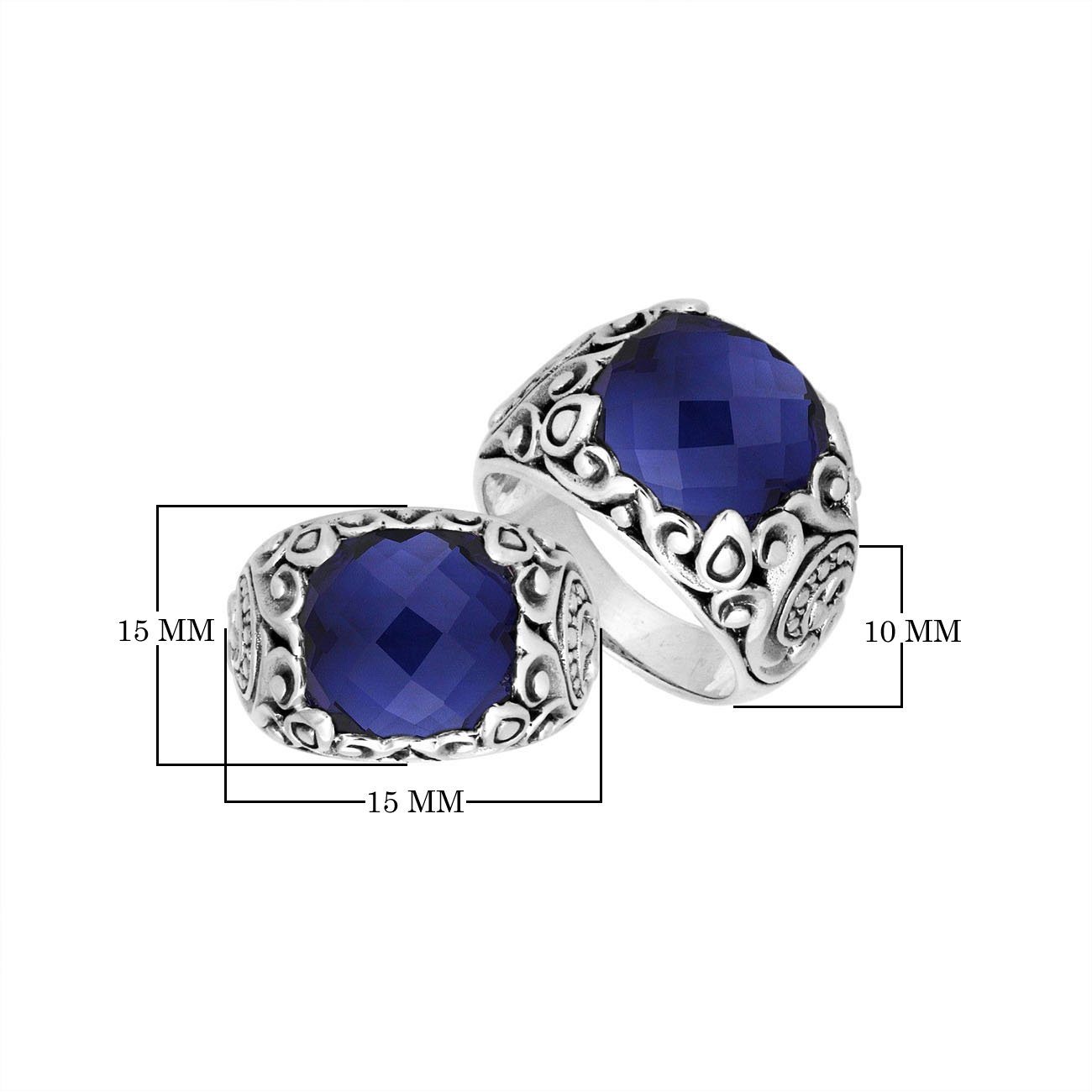 Sterling Silver Balinese Sapphire Quartz Ring With Artistic Scroll Pattern Design
