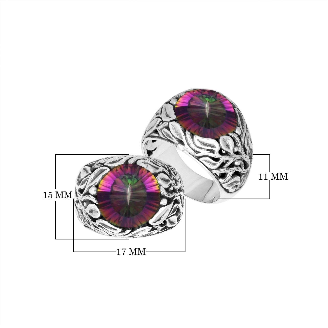 Sterling Silver Balinese Mystic Quartz Ring With Artistic Leaf Pattern Design