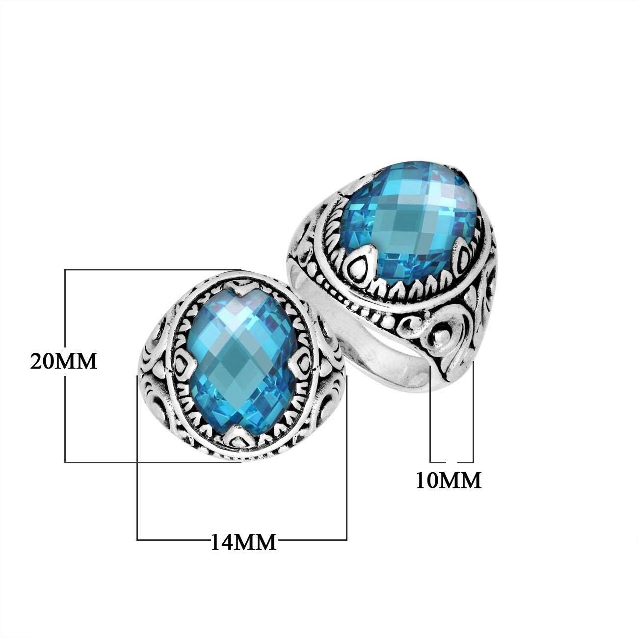 Sterling Silver Blue Topaz Quartz Oval Balinese Ring Handcrafted In Indonesia