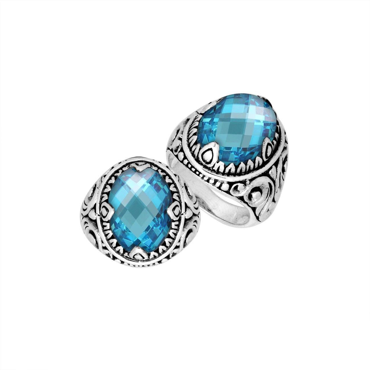 Sterling Silver Blue Topaz Quartz Oval Balinese Ring Handcrafted In Indonesia