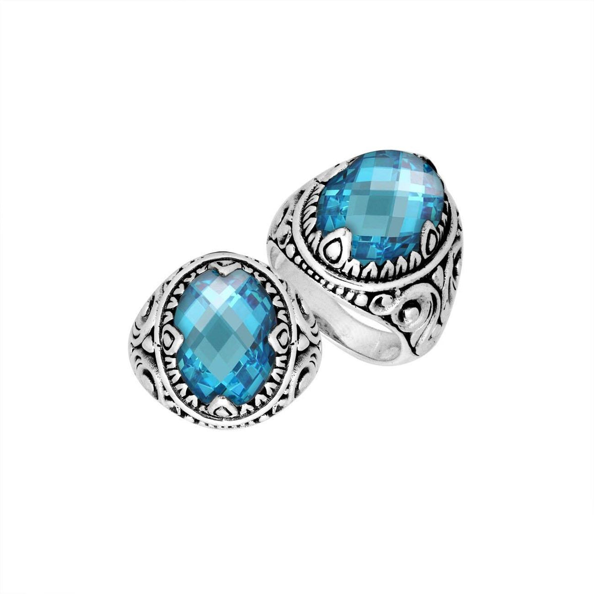 Sterling Silver Blue Topaz Quartz Oval Balinese Ring Handcrafted In Indonesia