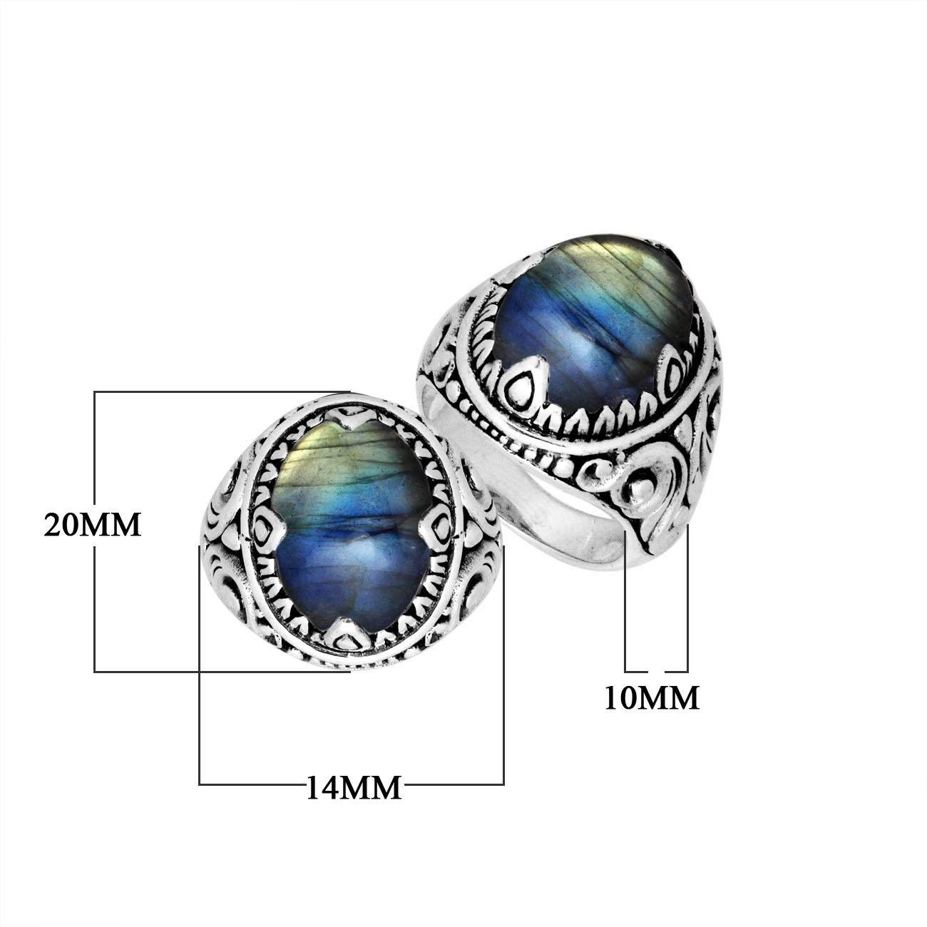 Sterling Silver Labradorite Oval Balinese Ring Handcrafted In Indonesia