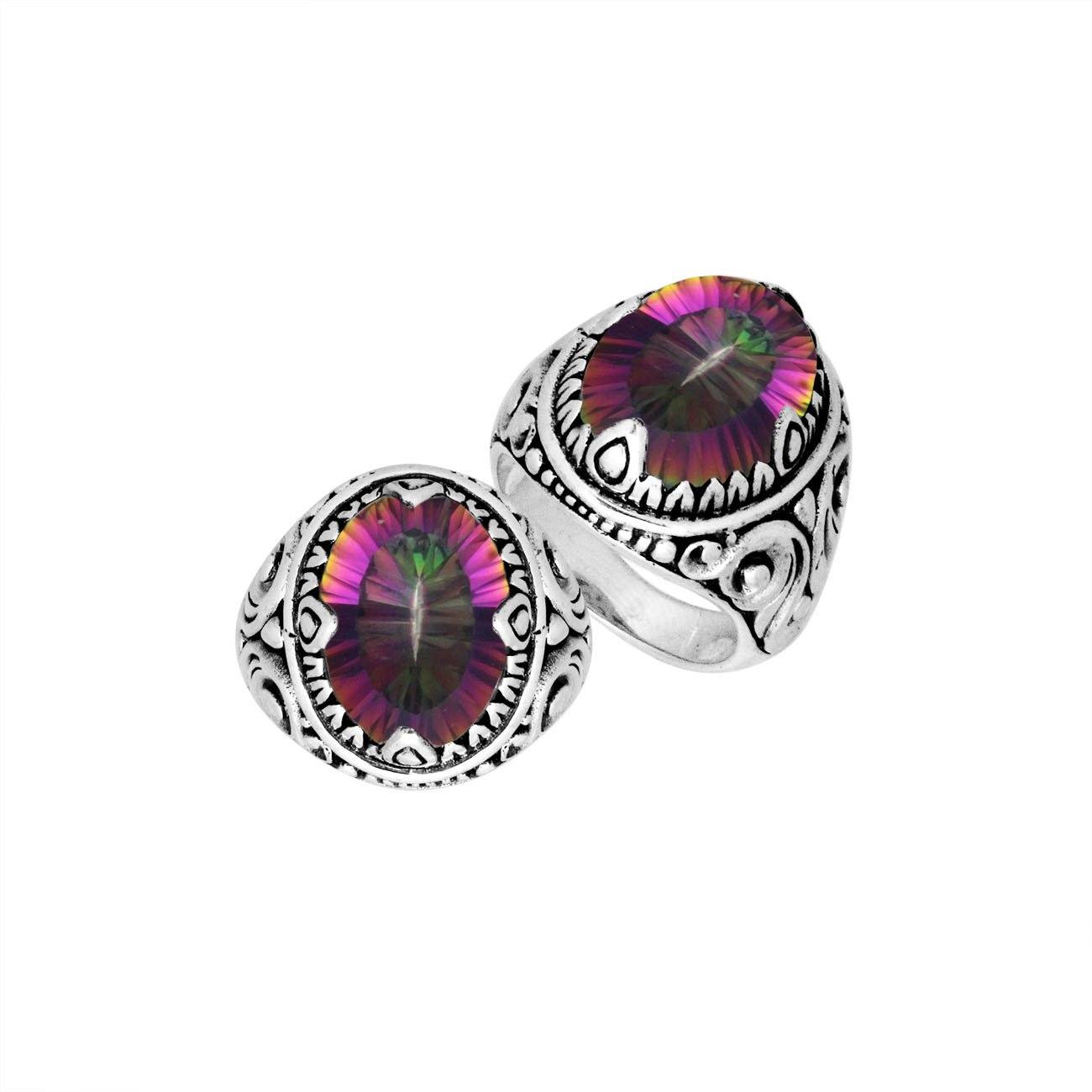 Sterling Silver Mystic Quartz Oval Balinese Ring Handcrafted In Indonesia