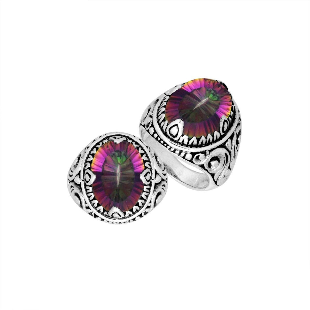Sterling Silver Mystic Quartz Oval Balinese Ring Handcrafted In Indonesia