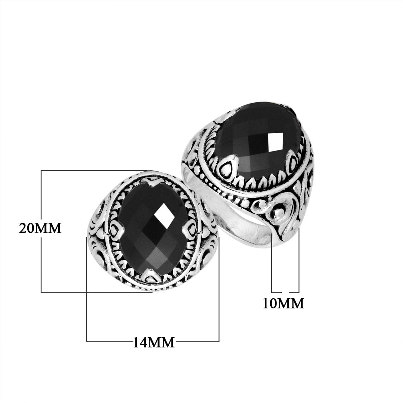 Sterling Silver Black Onyx Quartz Oval Balinese Ring Handcrafted In Indonesia