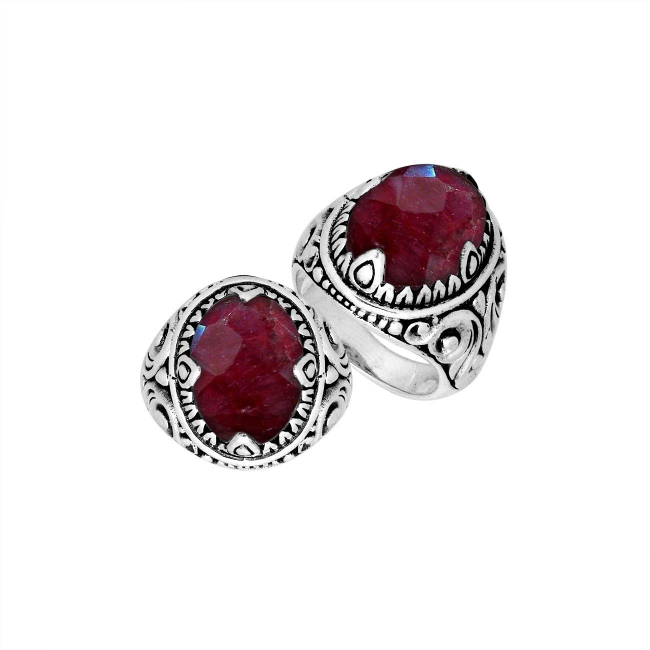 Sterling Silver Ruby Quartz Oval Balinese Ring Handcrafted In Indonesia