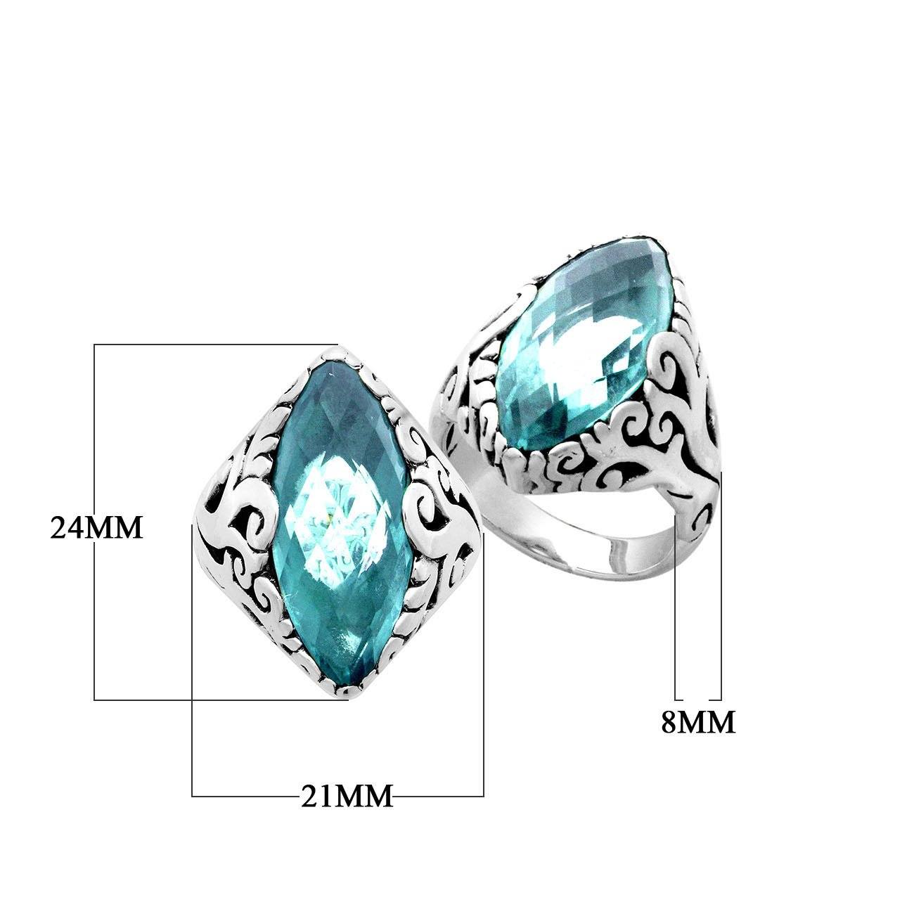 Sterling Silver Blue Topaz Quartz Marquise Balinese Ring Handcrafted In Indonesia