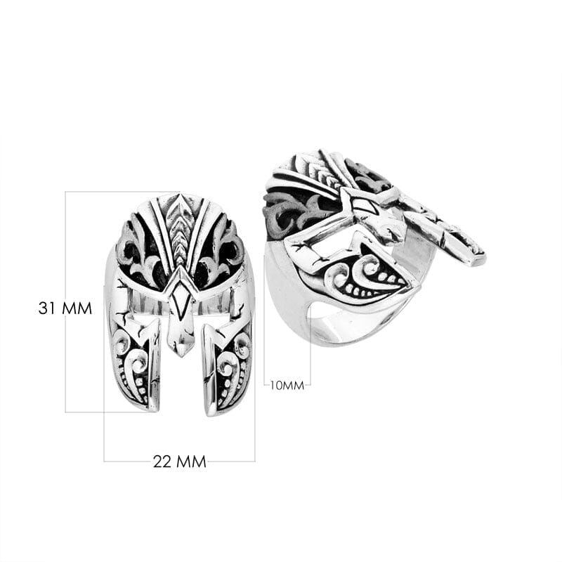 Handcrafted Sterling Silver Beautiful Stylish Warrior Helmet Elegant Armor Heritage Ring With Balinese Detailing.
