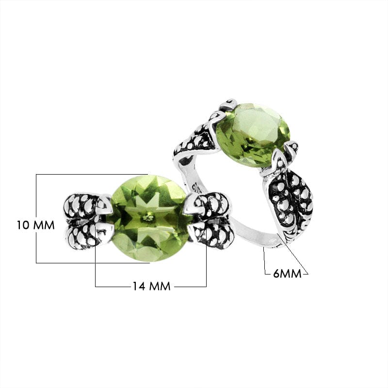 Handcrafted Sterling Silver Elegant Green Amethyst Quartz Round Balinese Engraved Luxury Statement Ring.