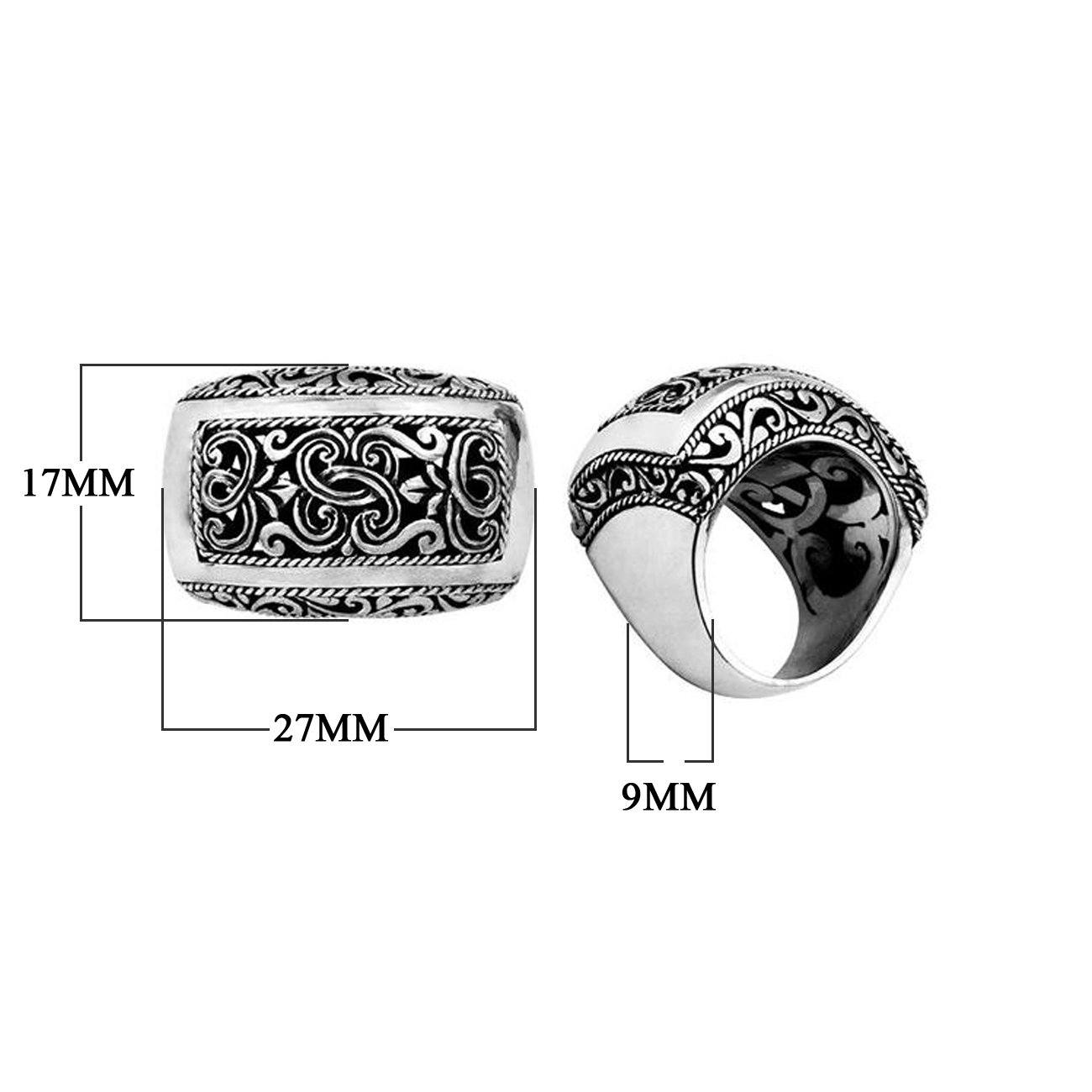 Silver Overlay Over Copper Wide Scrollwork Balinese Ring With Heritage Carvings.