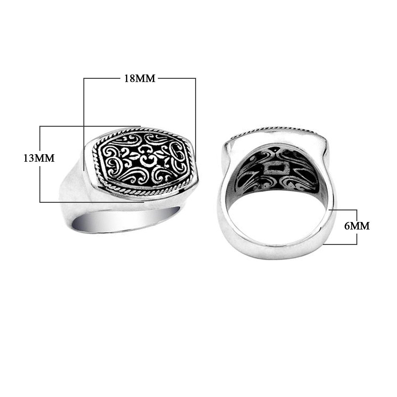 Silver Overlay Over Copper Rectangular Carved Balinese Signet Ring With Swirl Engravings.
