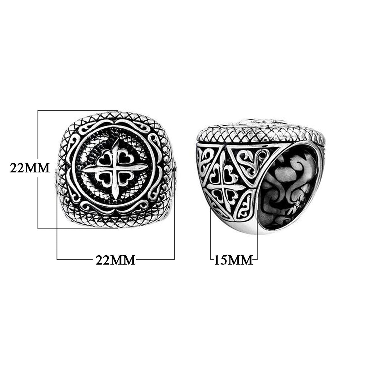 Silver Overlay Over Copper Compass Heart Carved Balinese Heritage Ring.
