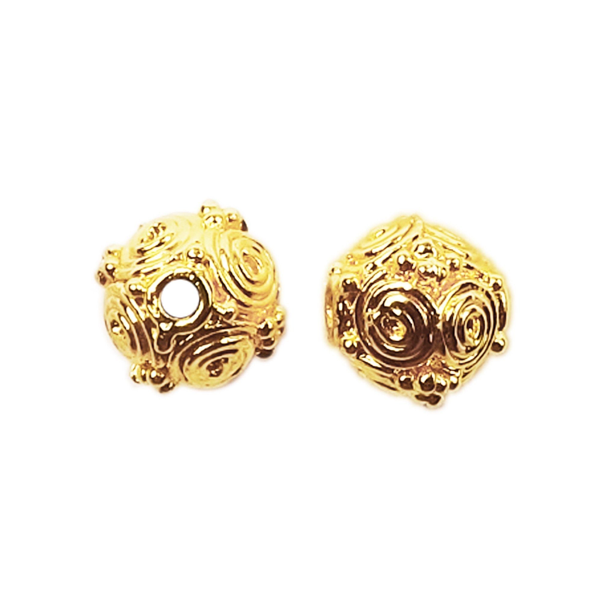 18K gold overlay filigree swirl bead handcrafted in India with copper base.