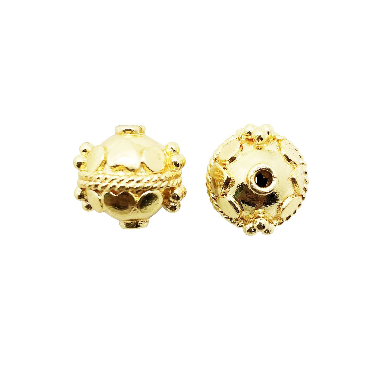 Handcrafted 18K gold overlay copper dome bead with textured detailing from India