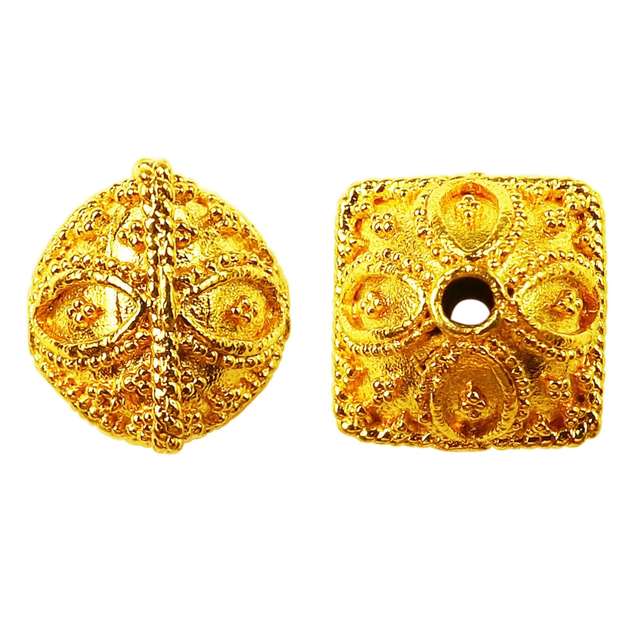 BG-126 18K Gold Overlay Square Shape Granulation Designer Bali Bead Beads Bali Designs Inc 