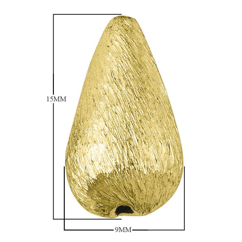 Handcrafted 18K gold overlay brushed copper teardrop bead from India for jewelry making.