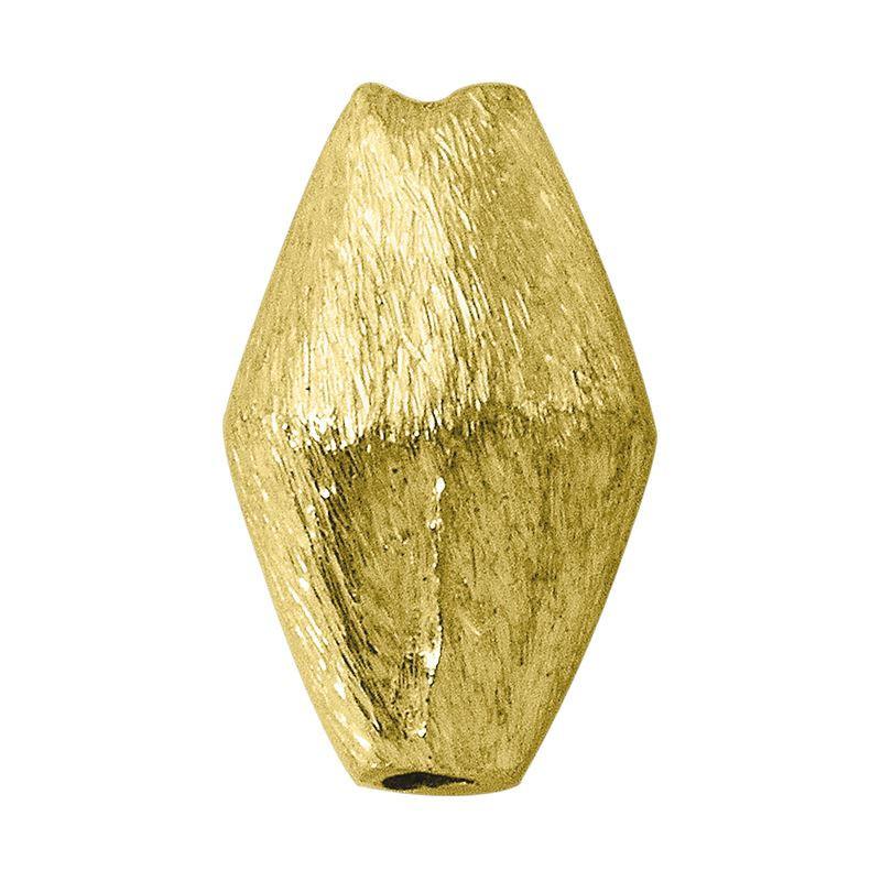 Handcrafted elongated hexa copper bead with 18K gold overlay and brushed finish, made in India.