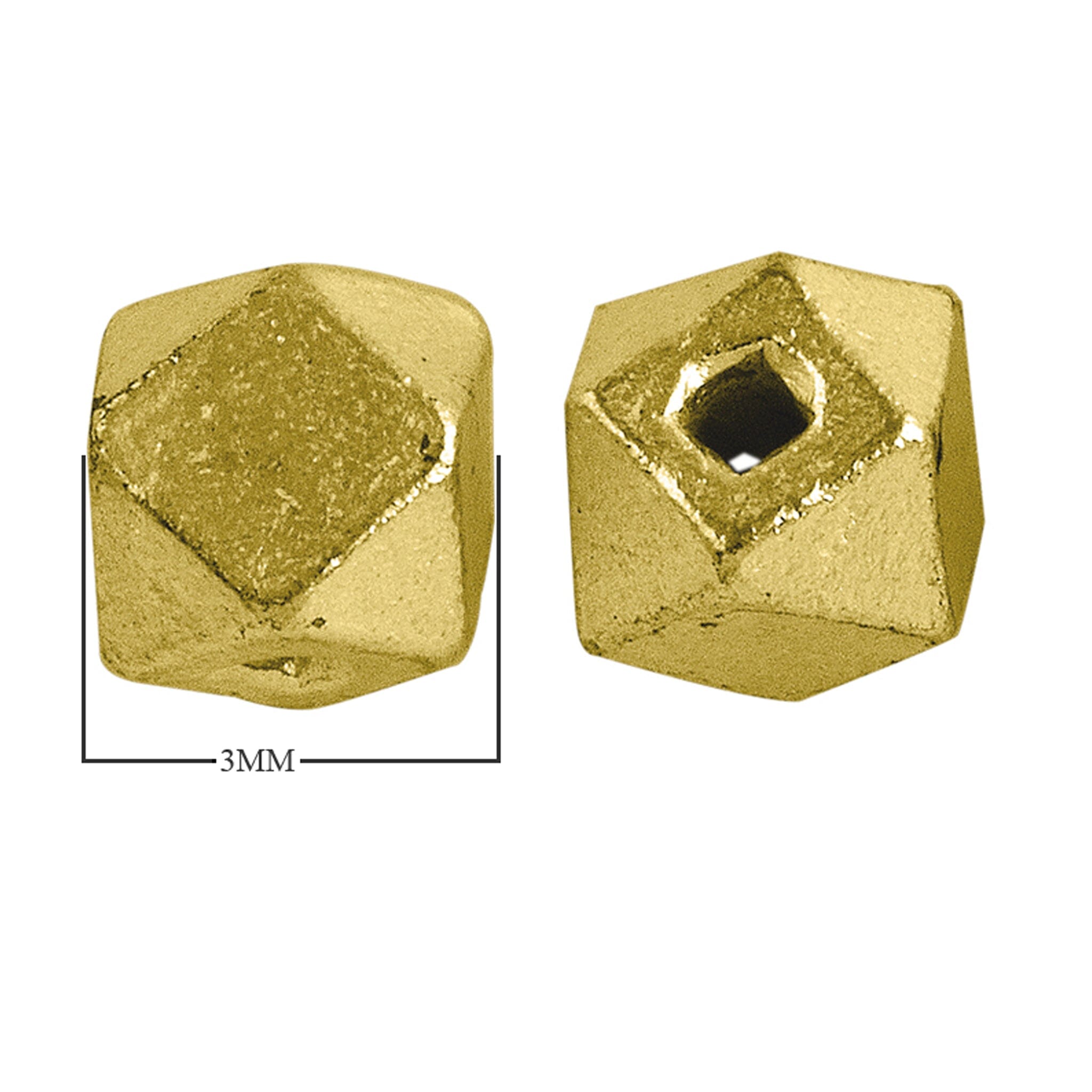 Handcrafted faceted geometric cube bead made of copper with 18K gold overlay, crafted in India.