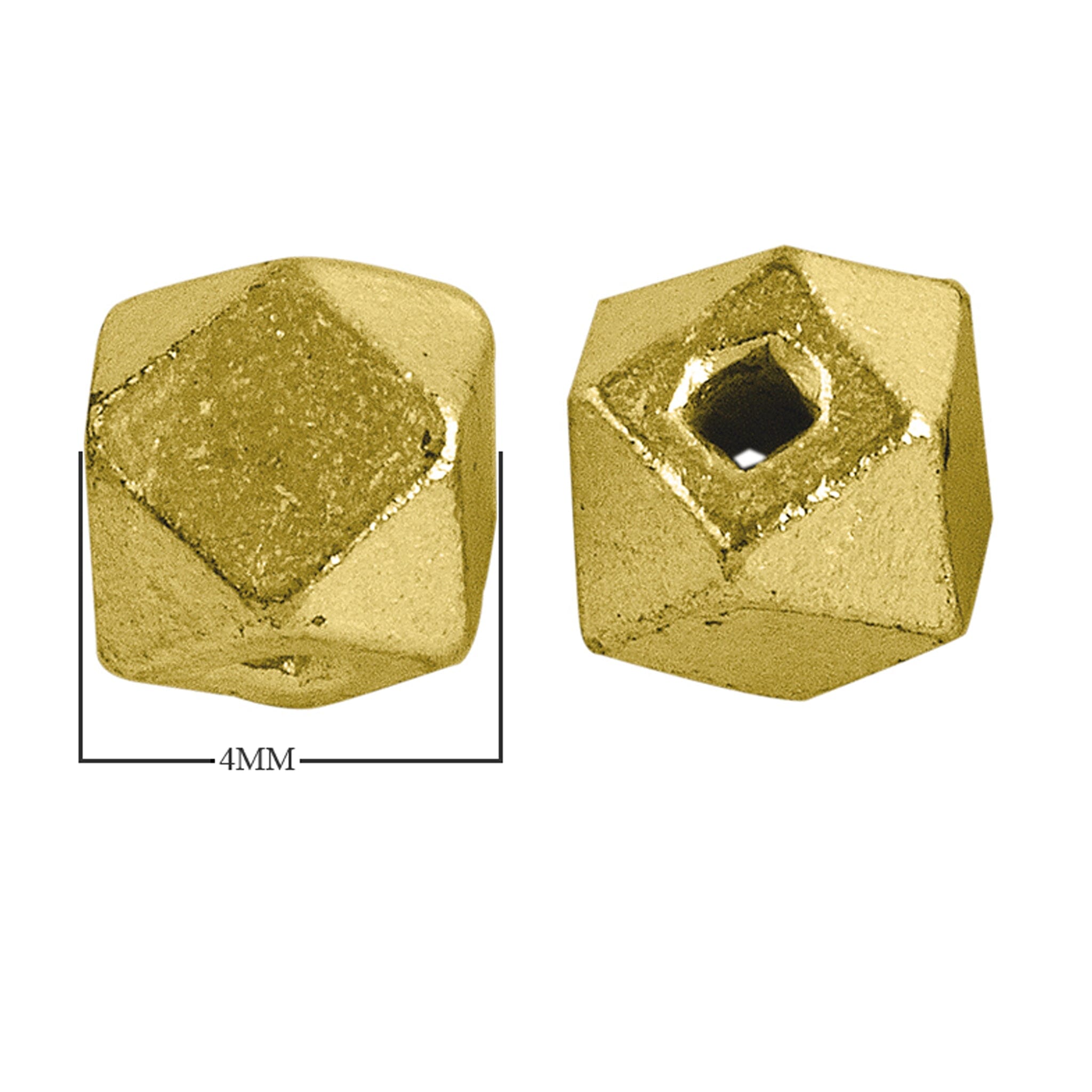 Handcrafted faceted geometric cube bead made of copper with 18K gold overlay, crafted in India.