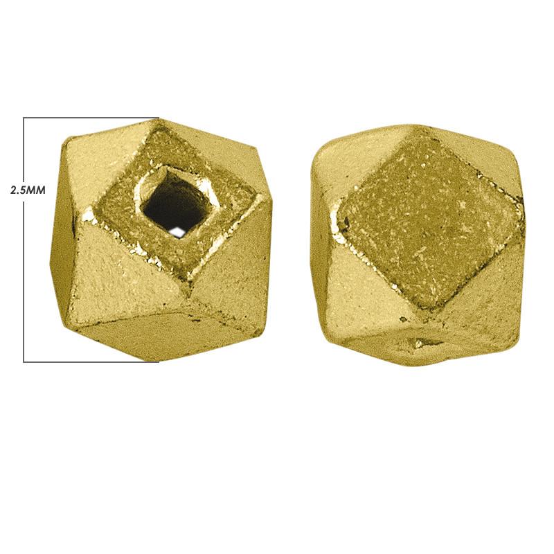 Handcrafted faceted geometric cube bead made of copper with 18K gold overlay, crafted in India.
