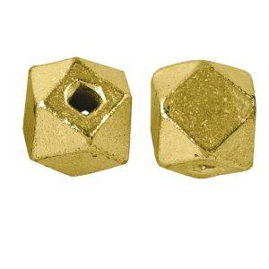 Handcrafted faceted geometric cube bead made of copper with 18K gold overlay, crafted in India.