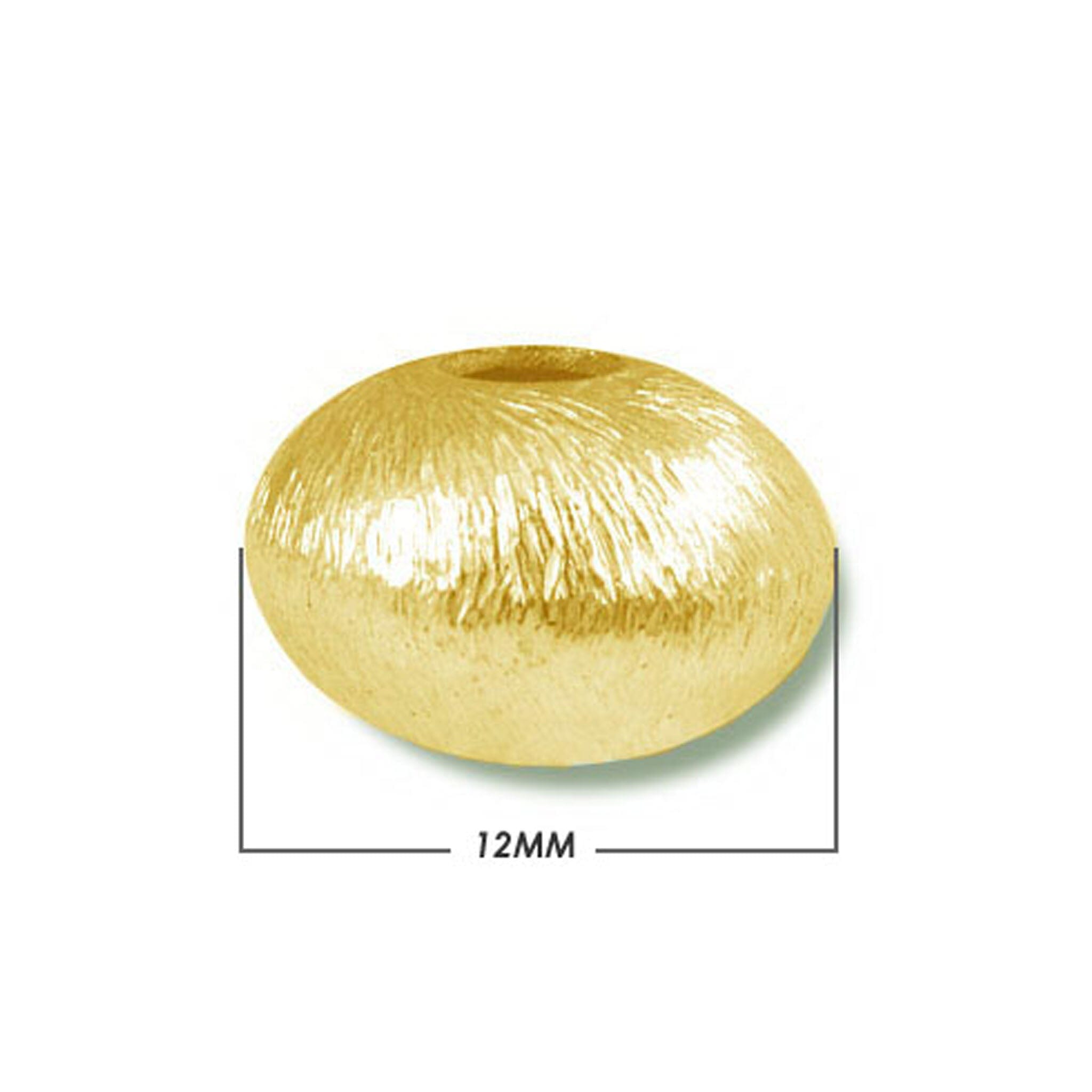 BG-229 18K Gold Overlay Flat Round Shape Brushed Bead Beads Bali Designs Inc 12MM 
