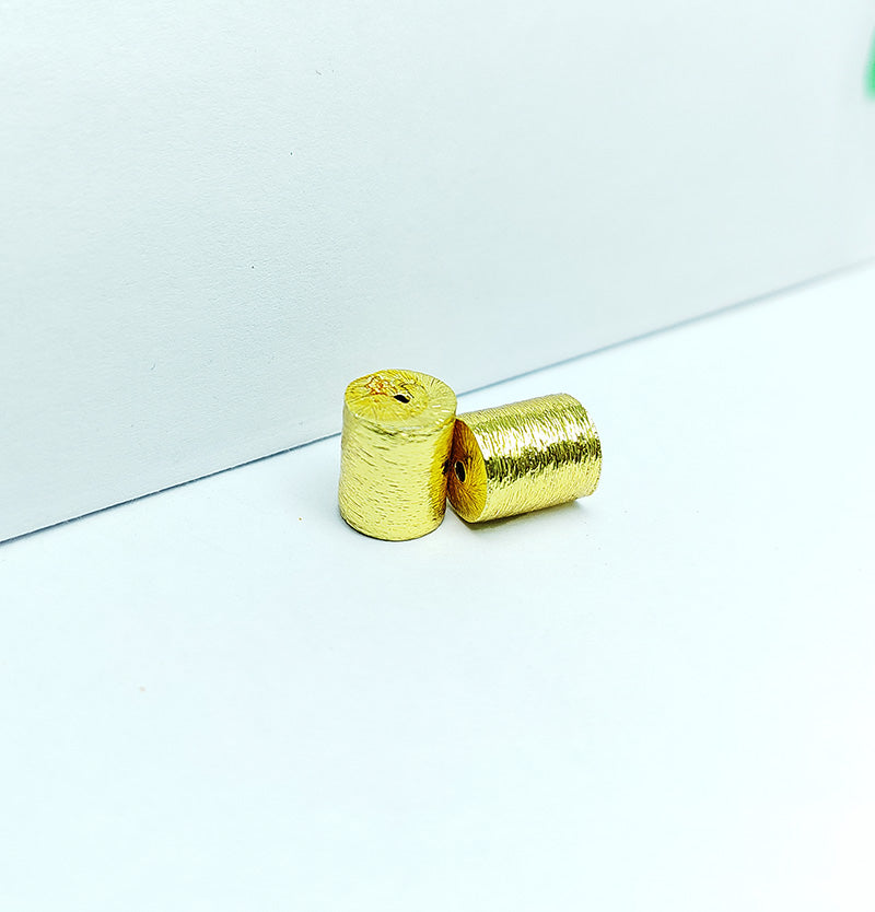 Handcrafted cylinder shape brushed bead with 18K Gold Overlay Over Copper made in India
