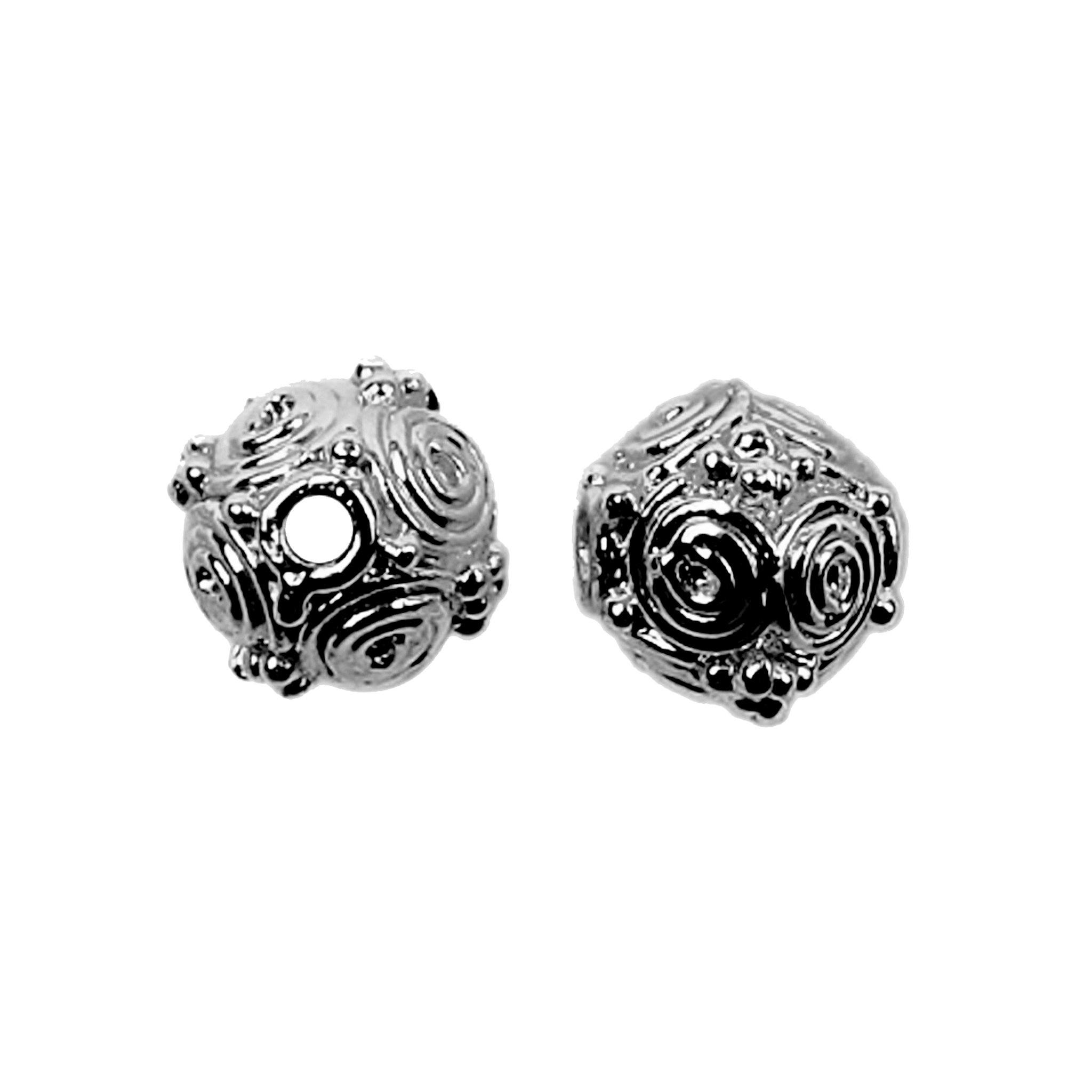 Handcrafted black rhodium overlay copper round bead from India with spiral texture for jewelry making