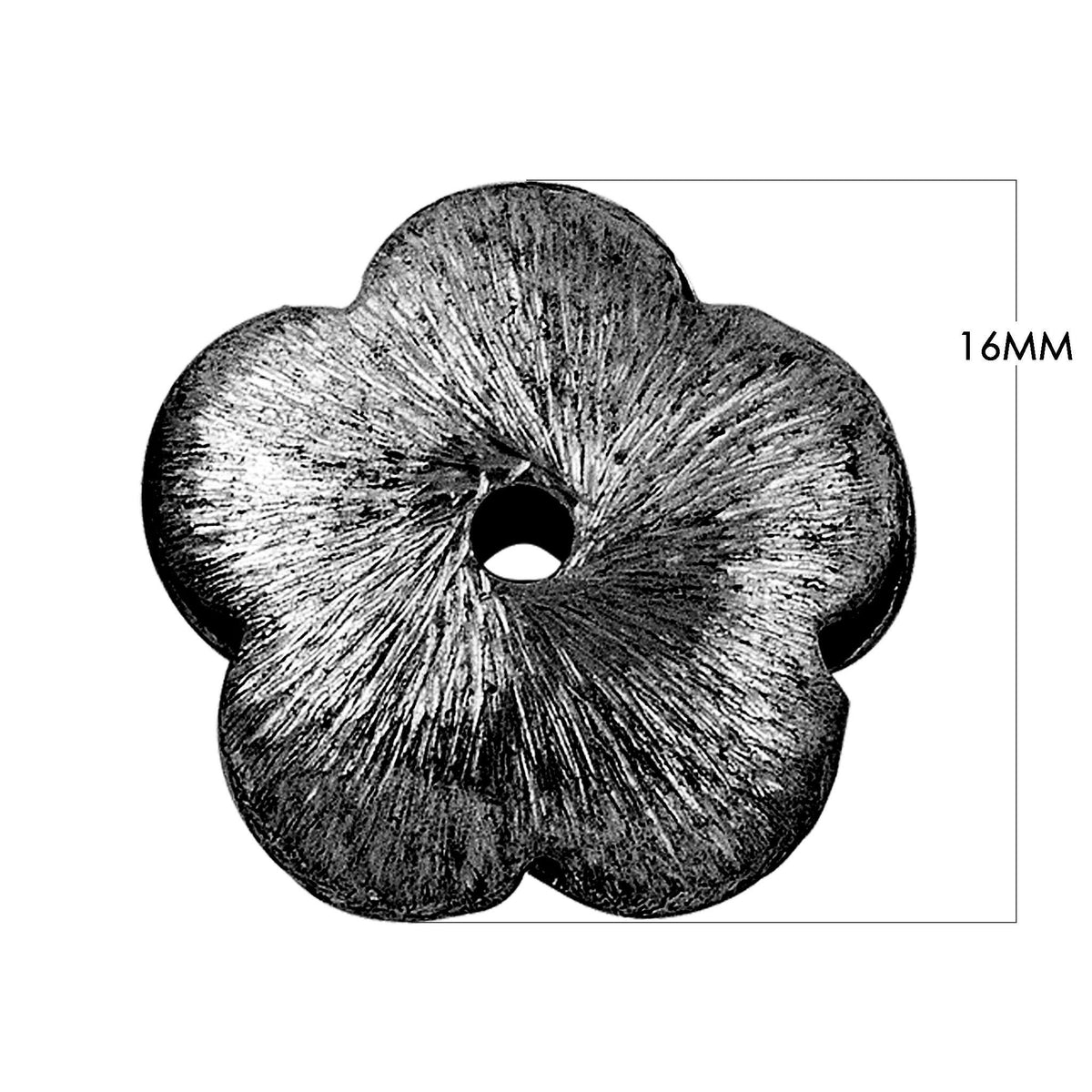 BR-208-16MM Black Rhodium Overlay Flower Shape Brushed Bead Beads Bali Designs Inc 