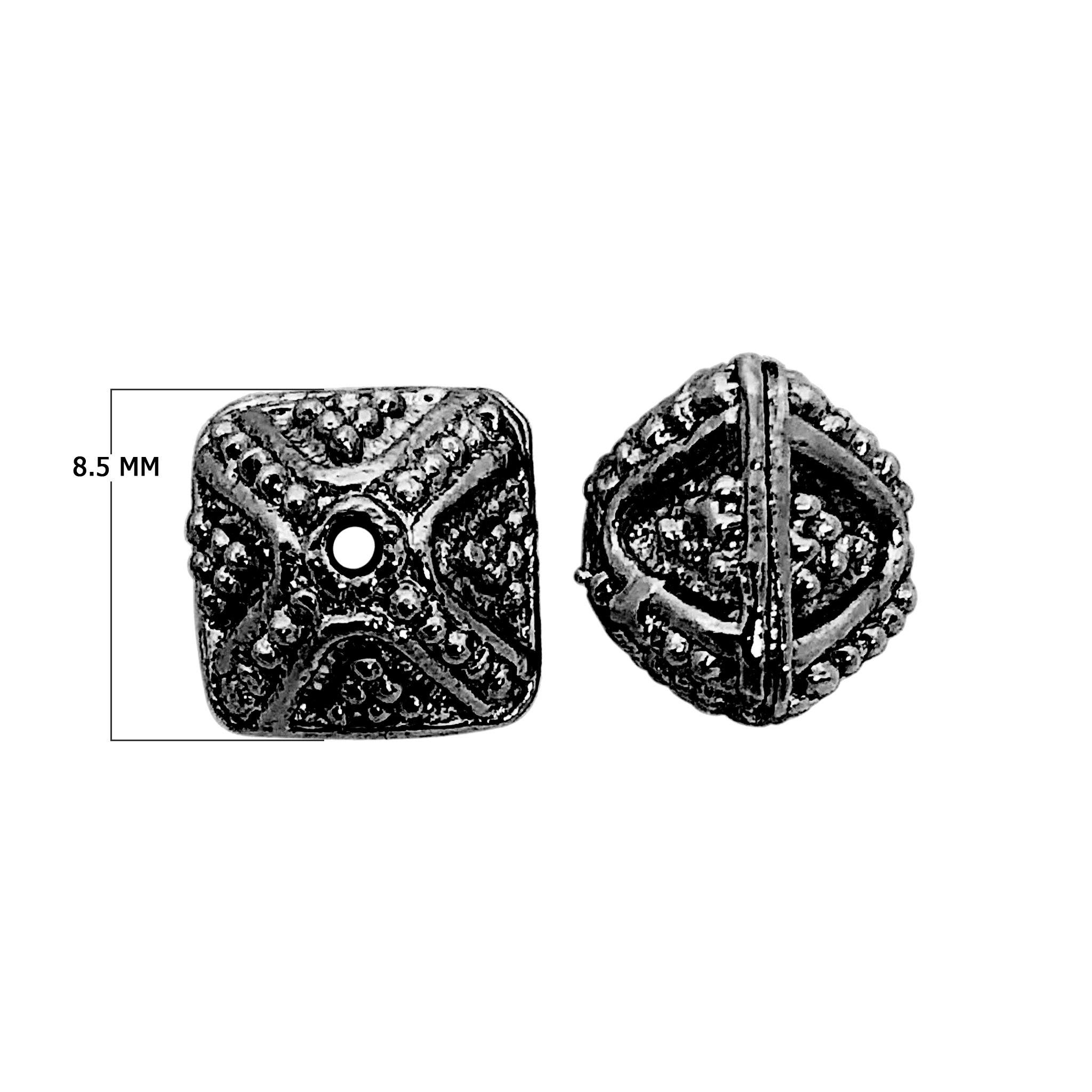 Handcrafted black rhodium overlay copper ornate square bead from India with vintage textured design