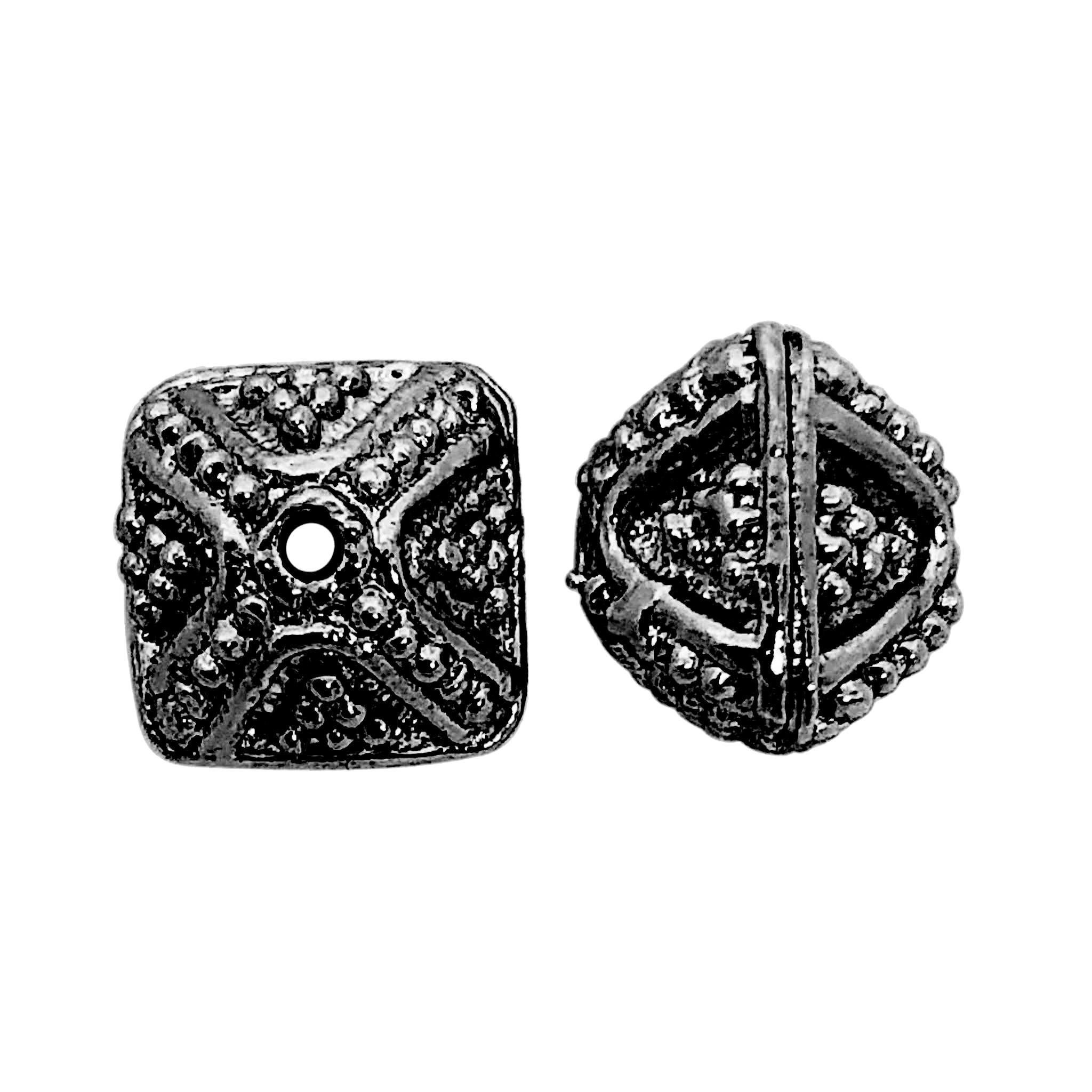 Handcrafted black rhodium overlay copper ornate square bead from India with vintage textured design