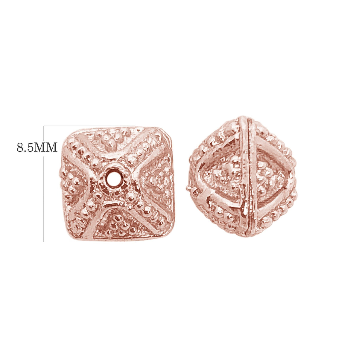 Handcrafted rose gold overlay copper decorative square bead made in India with textured finish