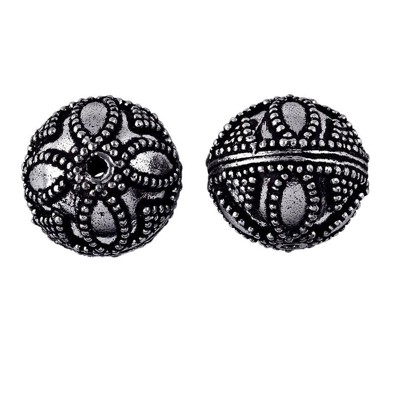 Handcrafted silver overlay floral filigree bead from India with oxidized finish for retail jewelry making