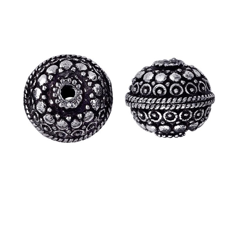 Handcrafted silver overlay granulated round bead from India with oxidized finish for retail jewelry making