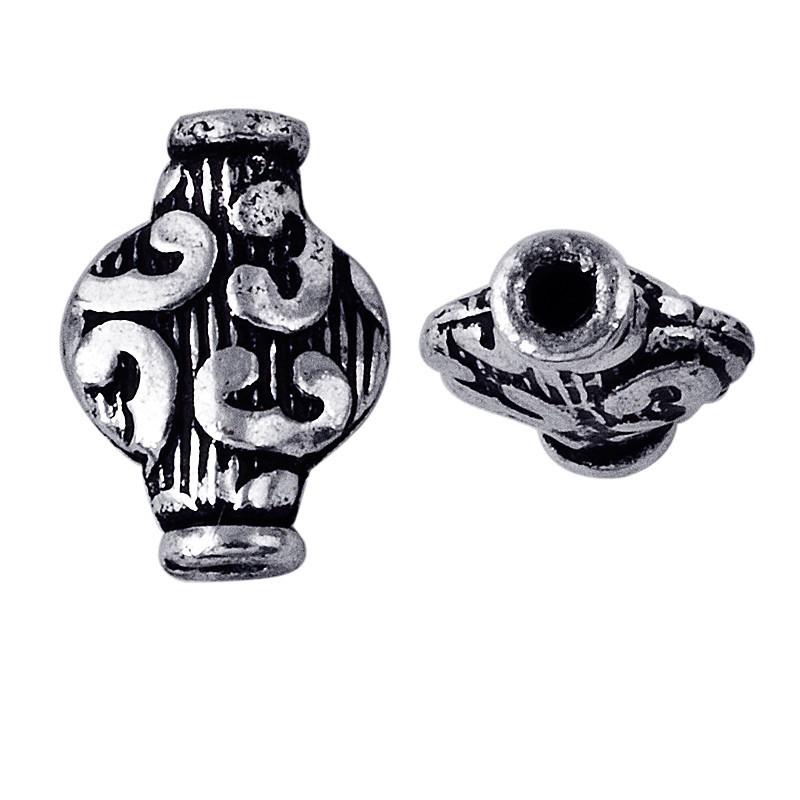 Handcrafted silver overlay barrel bead from India with oxidized finish and scroll pattern design for retail jewelry making