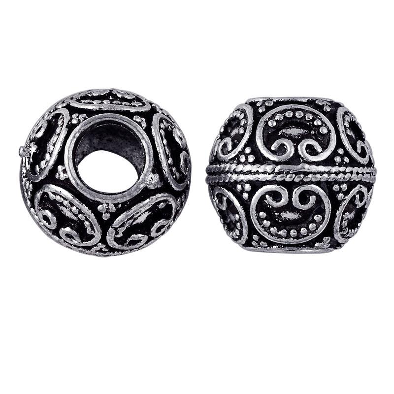 Silver overlay over copper handcrafted scroll bead from India with antique finish jewelry spacer