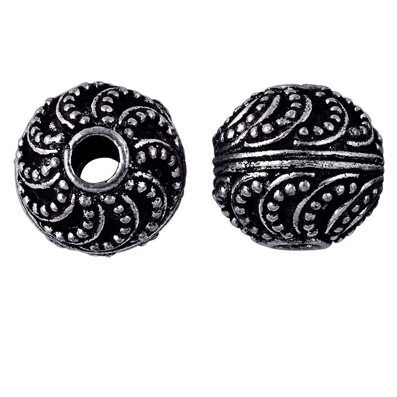 Silver overlay over copper handcrafted swirl bead from India with antique finish round jewelry spacer