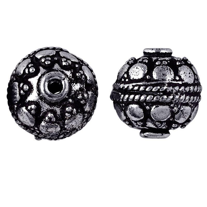 Silver overlay over copper handcrafted studded round bead from India with antique finish jewelry spacer