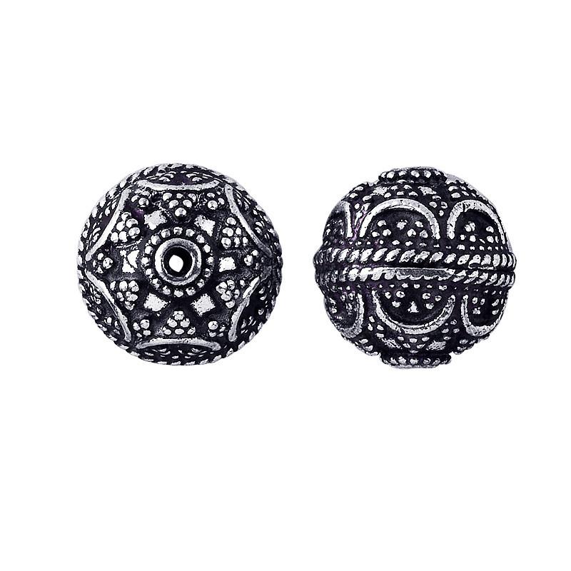 Silver overlay over copper handcrafted ornamental circle bead from India with antique finish jewelry spacer