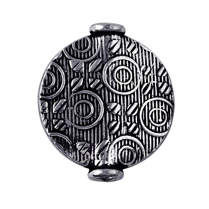 Single handcrafted silver and copper coin bead with detailed circle engraving for DIY jewelry design.