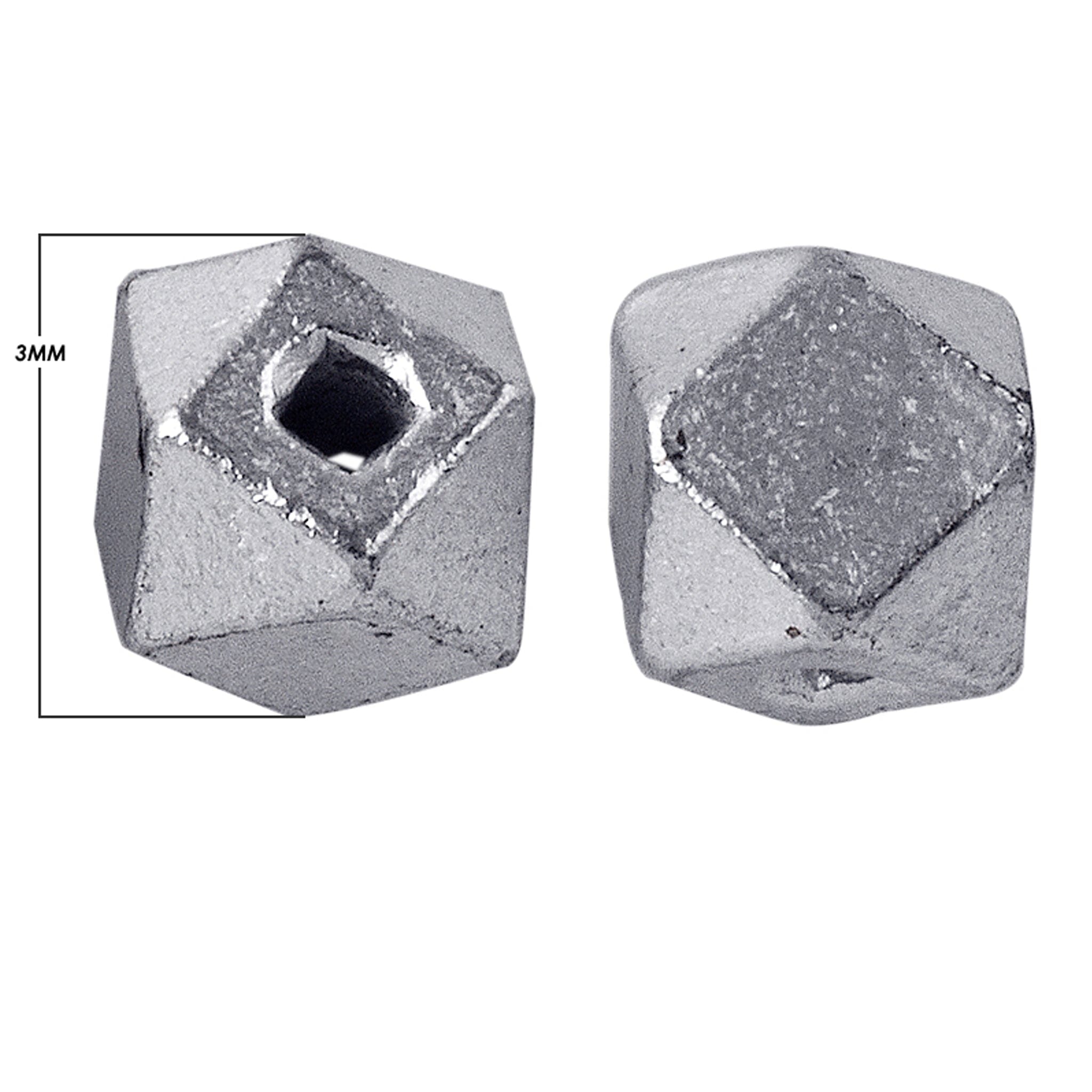 Bold silver and copper faceted cube decor accent pair handcrafted in India with textured silver finish