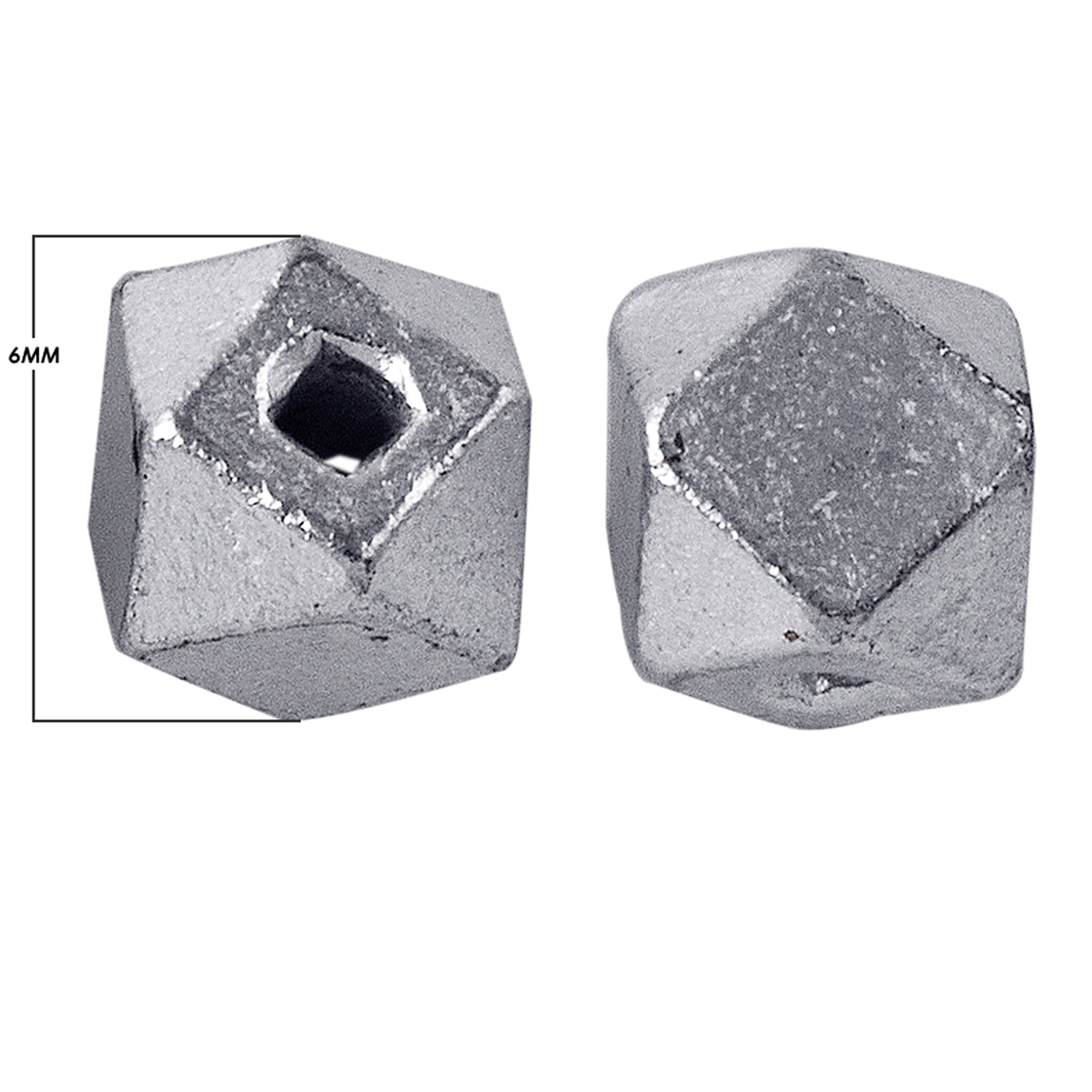Bold silver and copper faceted cube decor accent pair handcrafted in India with textured silver finish