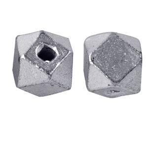 Bold silver and copper faceted cube decor accent pair handcrafted in India with textured silver finish
