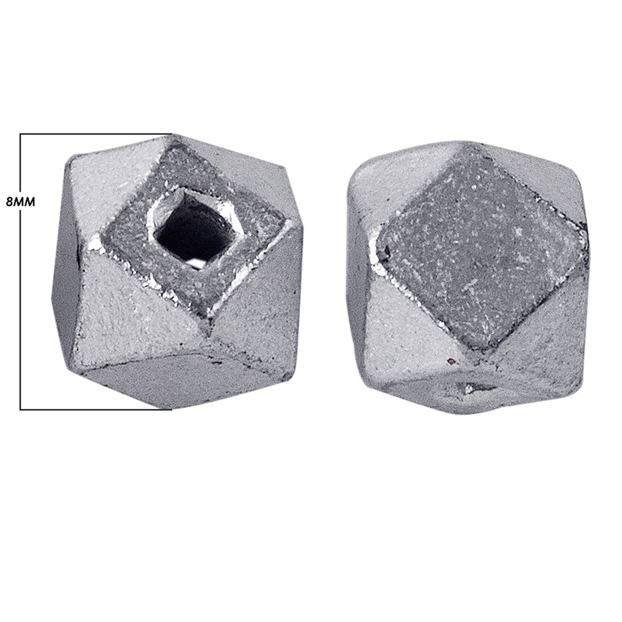 Bold silver and copper faceted cube decor accent pair handcrafted in India with textured silver finish