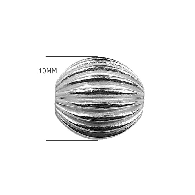 Classic ribbed silver overlay over copper round bead handcrafted in India with antique finish