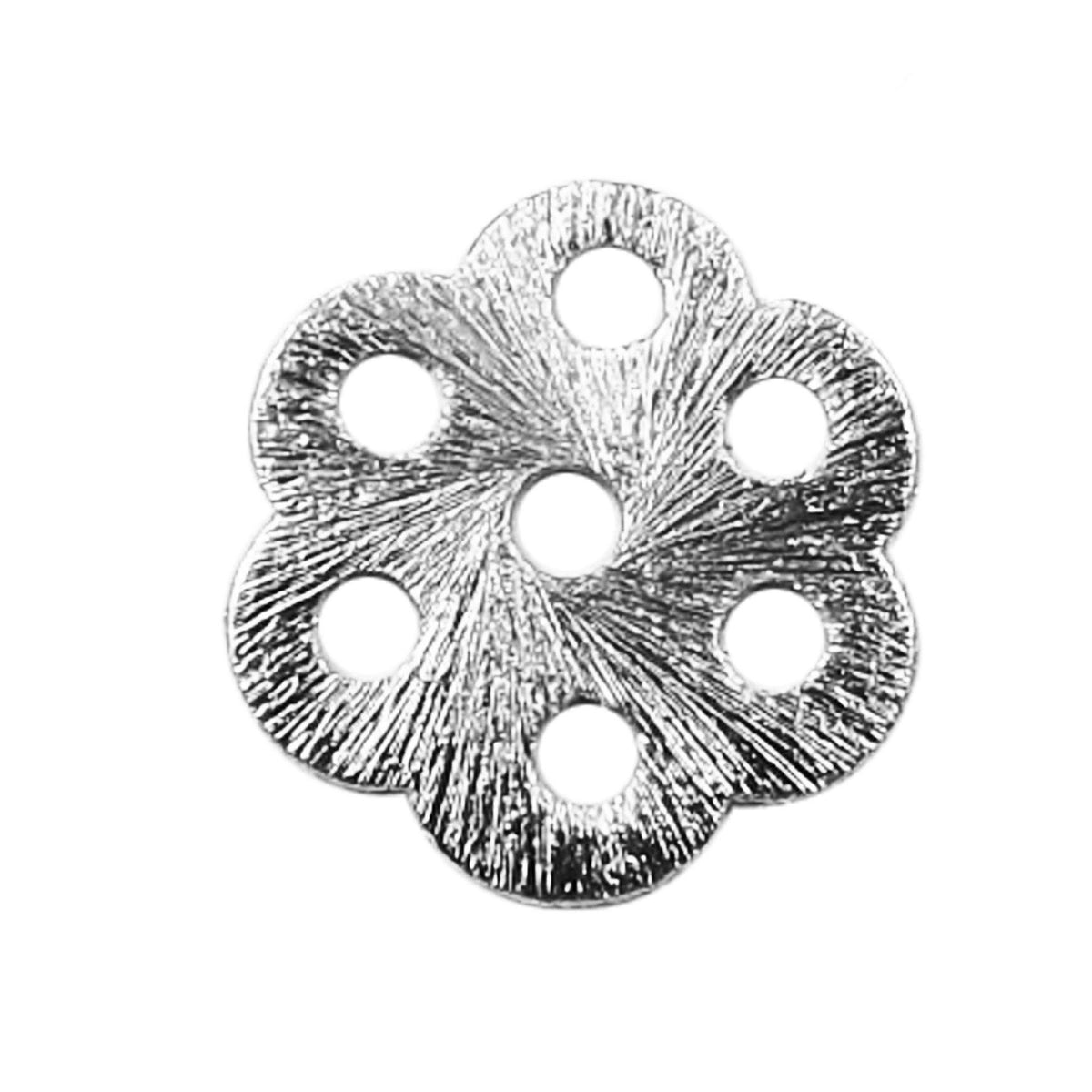 Artisan silver overlay over copper handcrafted floral disc bead with multiple holes made in India for jewelry making