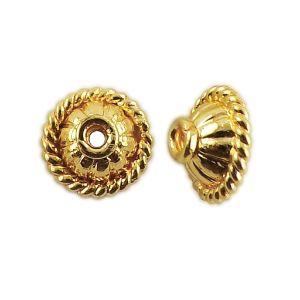 Elegant 18K Gold Overlay Over Copper textured round bead cap, handcrafted artisan jewelry finding from India for necklaces and bracelets